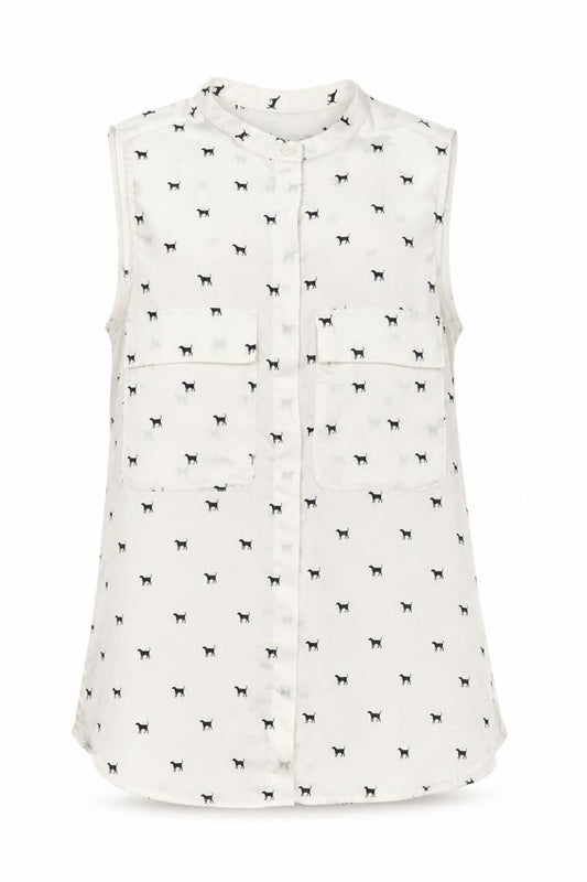 Front view of Mango Women’s White Sleeveless Animal Print Button Blouse XS