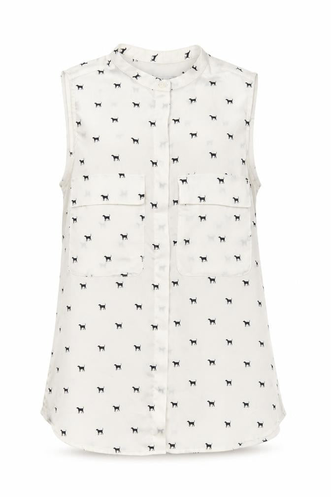 Mango Women’s White Sleeveless Animal Print Button Blouse XS