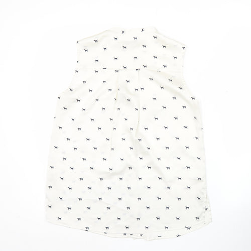 Mango Women’s White Sleeveless Animal Print Button Blouse XS