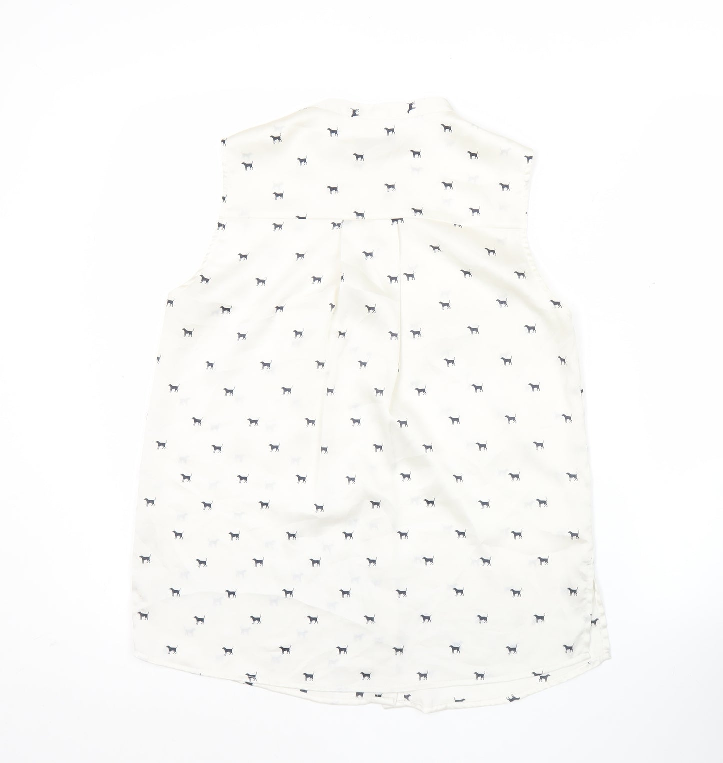 Mango Women’s White Sleeveless Animal Print Button Blouse XS