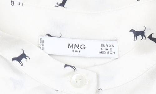 Mango Women’s White Sleeveless Animal Print Button Blouse XS