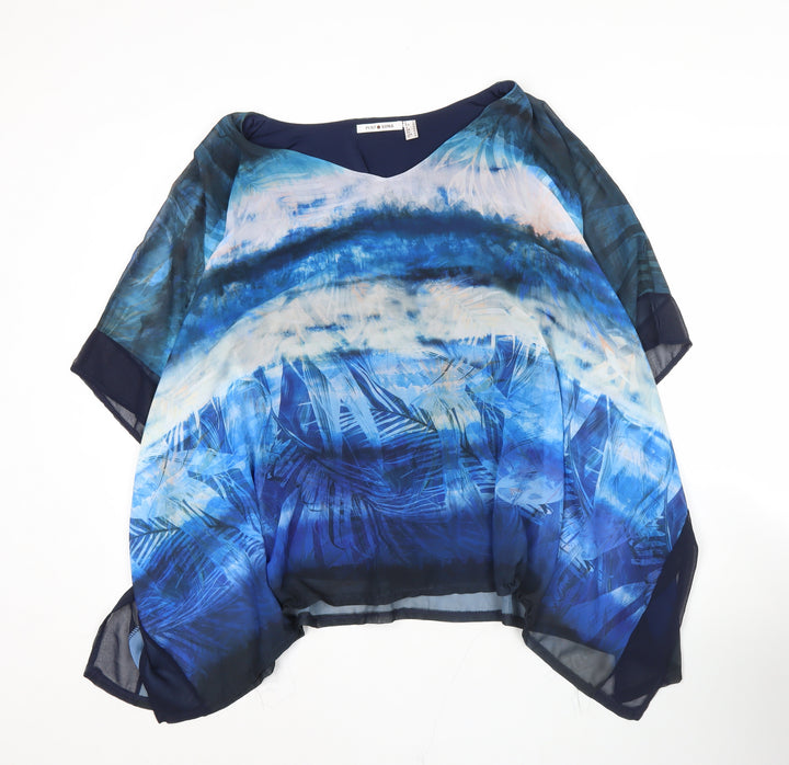 Punt Roma Women’s Blue Chiffon Tunic Blouse M V-Neck Summer Top