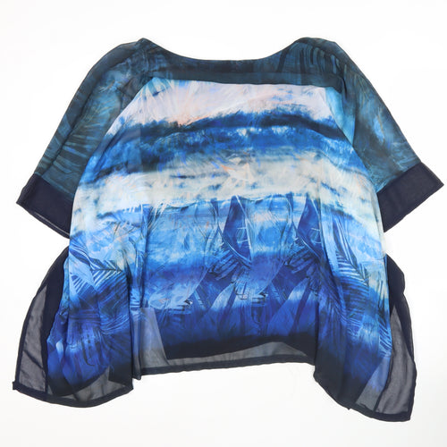 Punt Roma Women’s Blue Chiffon Tunic Blouse M V-Neck Summer Top