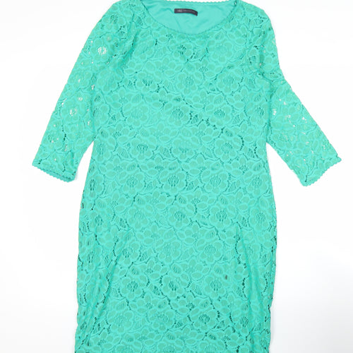 Marks and Spencer Womens Green Lace Sheath Dress UK 12 Short 3/4 Sleeve