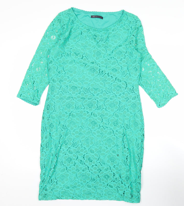 Marks and Spencer Womens Green Lace Sheath Dress UK 12 Short 3/4 Sleeve