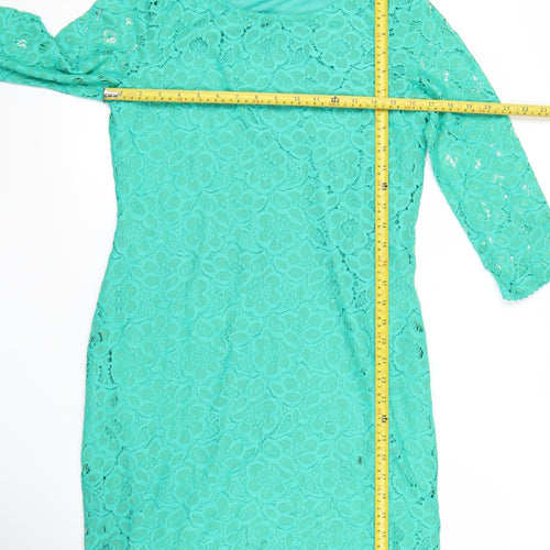 Marks and Spencer Womens Green Lace Sheath Dress UK 12 Short 3/4 Sleeve