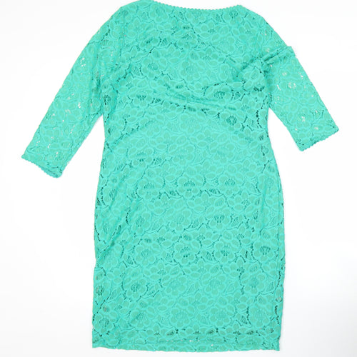 Marks and Spencer Womens Green Lace Sheath Dress UK 12 Short 3/4 Sleeve