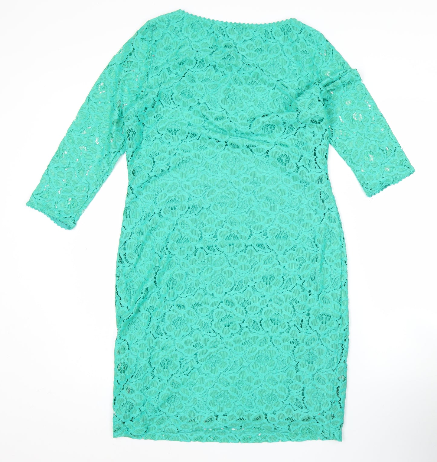 Marks and Spencer Womens Green Lace Sheath Dress UK 12 Short 3/4 Sleeve