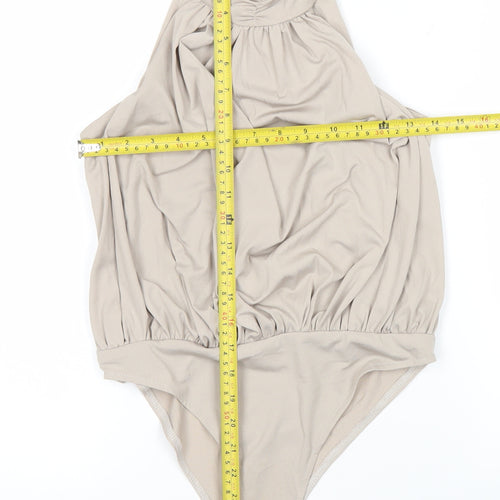 AX Paris Women’s Beige High Neck Halter Bodysuit Blouse Size 8