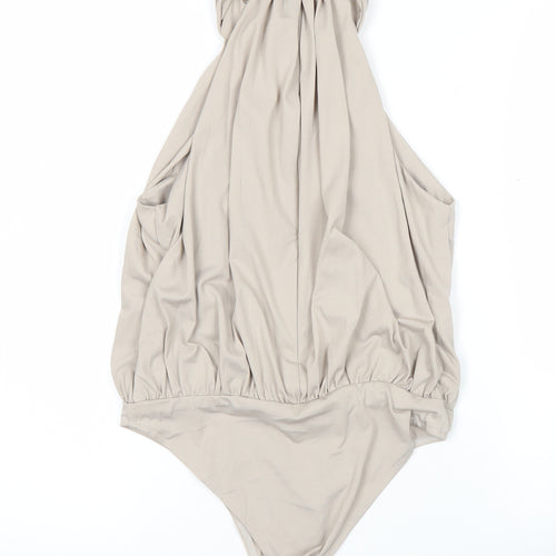 AX Paris Women’s Beige High Neck Halter Bodysuit Blouse Size 8