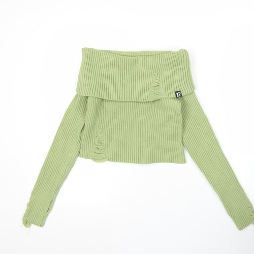 Luvistrue Womens Green Cowl Neck Rib Knit Pullover Jumper One Size