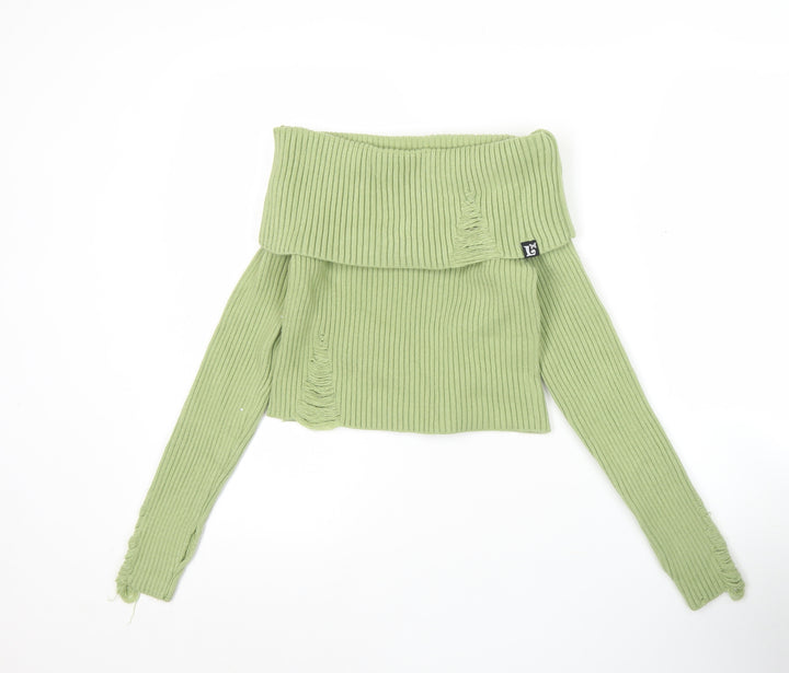 Luvistrue Womens Green Cowl Neck Rib Knit Pullover Jumper One Size