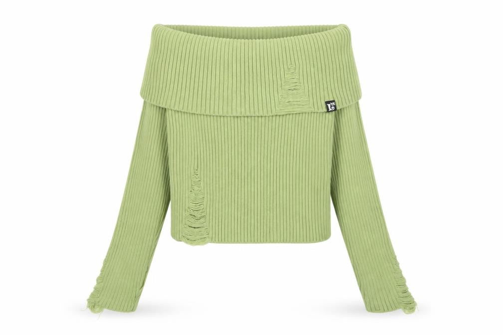 Front view of Luvistrue women’s green cowl neck rib knit jumper one size