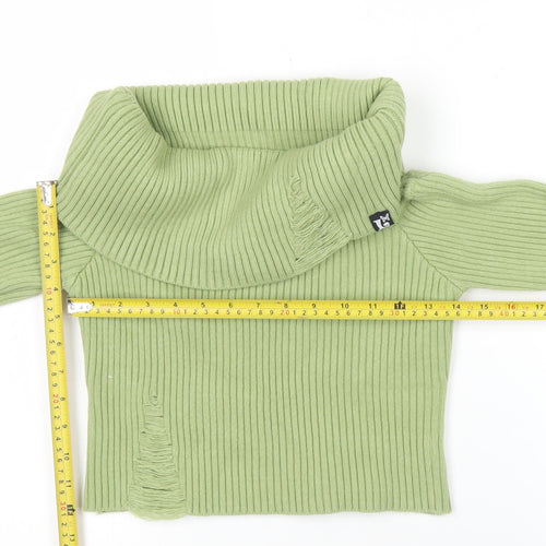 Luvistrue Womens Green Cowl Neck Rib Knit Pullover Jumper One Size