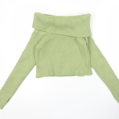 Luvistrue Womens Green Cowl Neck Rib Knit Pullover Jumper One Size