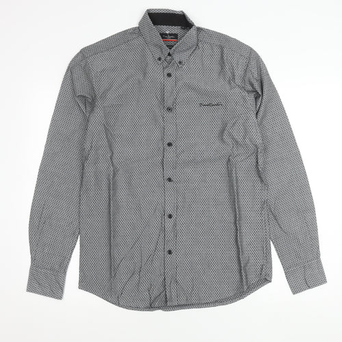Pierre Cardin Men’s Black Geometric Button-Down Shirt S Regular Fit