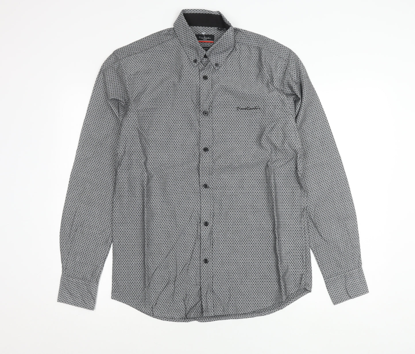 Pierre Cardin Men’s Black Geometric Button-Down Shirt S Regular Fit