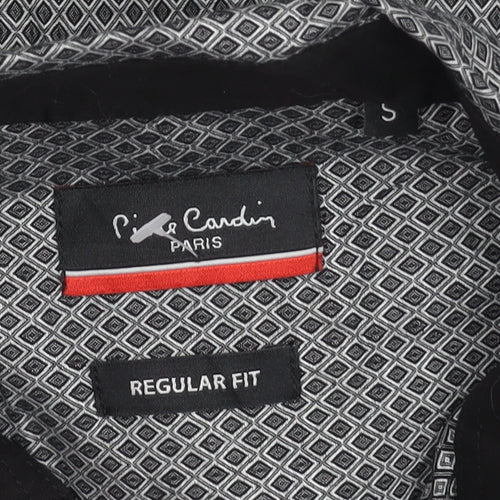 Pierre Cardin Men’s Black Geometric Button-Down Shirt S Regular Fit
