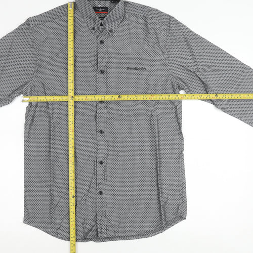 Pierre Cardin Men’s Black Geometric Button-Down Shirt S Regular Fit
