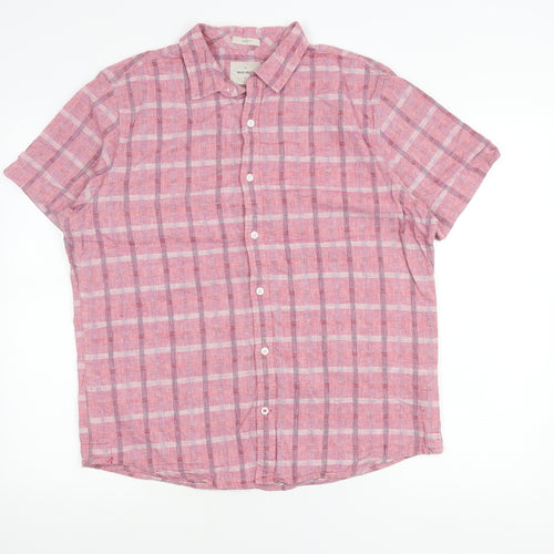 White Stuff Mens Pink Check Linen Cotton Classic Fit Shirt L