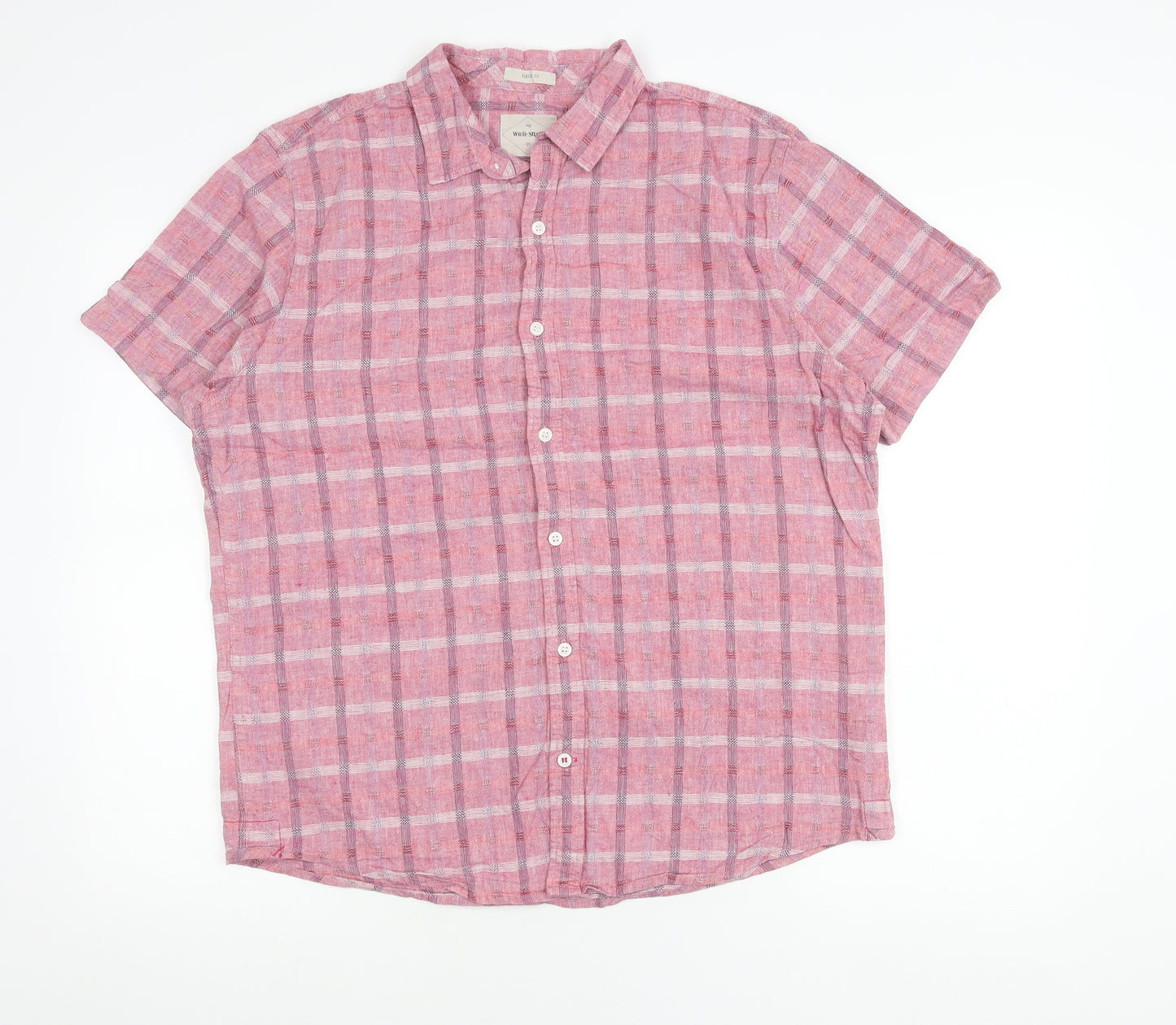 White Stuff Mens Pink Check Linen Cotton Classic Fit Shirt L