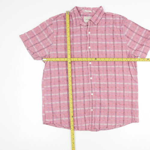 White Stuff Mens Pink Check Linen Cotton Classic Fit Shirt L
