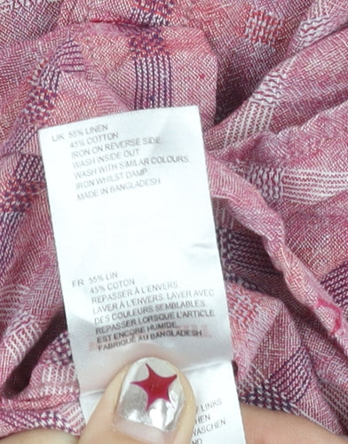 White Stuff Mens Pink Check Linen Cotton Classic Fit Shirt L