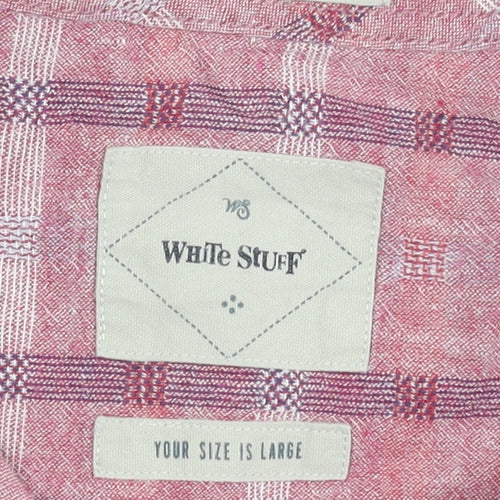 White Stuff Mens Pink Check Linen Cotton Classic Fit Shirt L