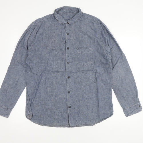 Rocha John Rocha Mens Blue M Long Sleeve Cotton Geometric Shirt