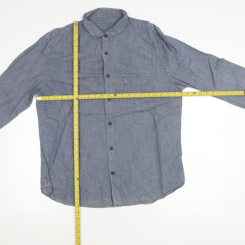 Rocha John Rocha Mens Blue M Long Sleeve Cotton Geometric Shirt