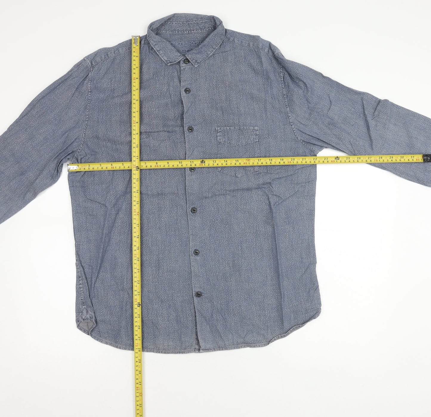 Rocha John Rocha Mens Blue M Long Sleeve Cotton Geometric Shirt
