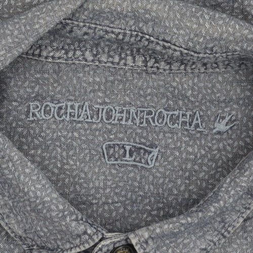 Rocha John Rocha Mens Blue M Long Sleeve Cotton Geometric Shirt