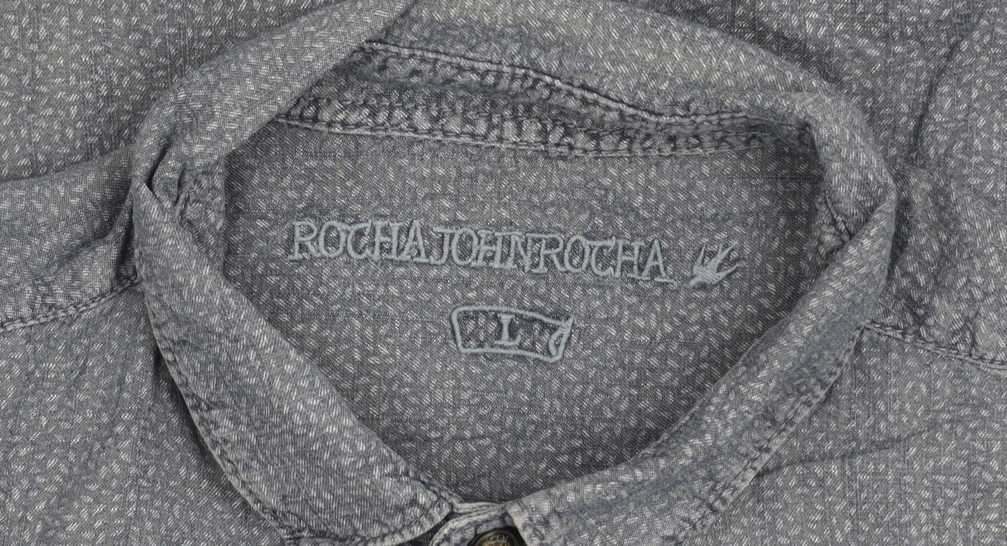 Rocha John Rocha Mens Blue M Long Sleeve Cotton Geometric Shirt