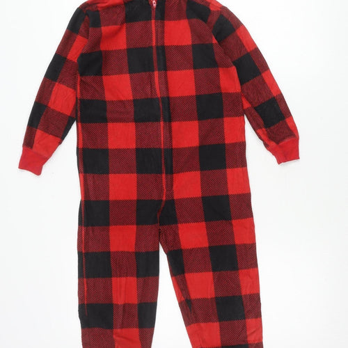 GAP Boys Red Black Check Hooded Fleece One Piece Pyjamas - Size 6 Years