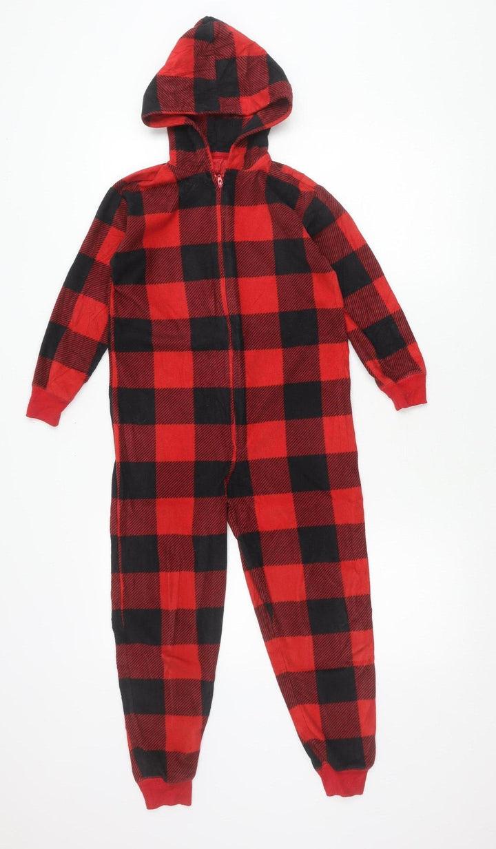 GAP Boys Red Black Check Hooded Fleece One Piece Pyjamas - Size 6 Years