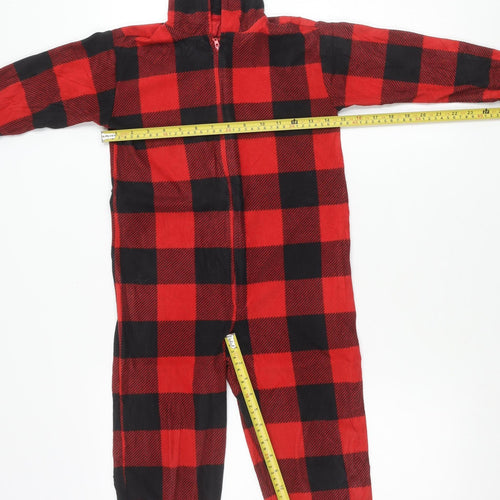 GAP Boys Red Black Check Hooded Fleece One Piece Pyjamas - Size 6 Years