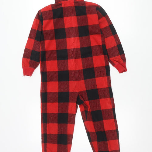 GAP Boys Red Black Check Hooded Fleece One Piece Pyjamas - Size 6 Years