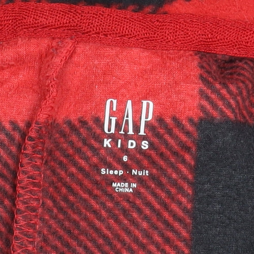 GAP Boys Red Black Check Hooded Fleece One Piece Pyjamas - Size 6 Years
