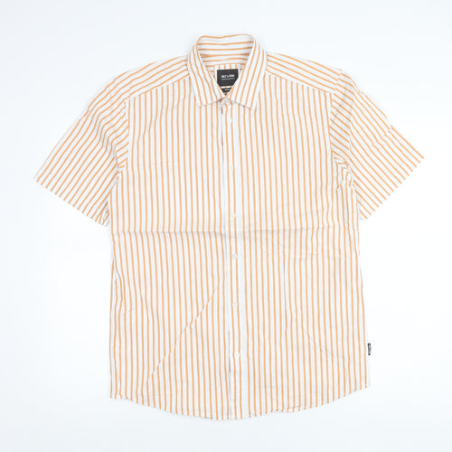 Only & Sons Mens White Orange Stripe Short Sleeve Regular Fit Shirt L