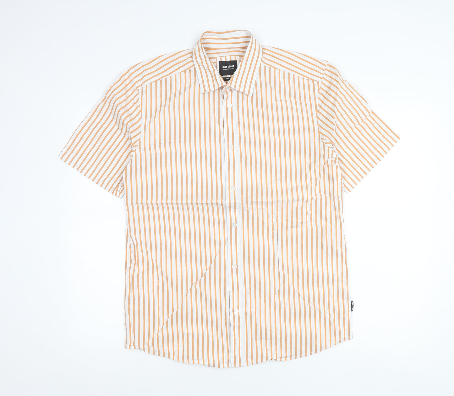 Only & Sons Mens White Orange Stripe Short Sleeve Regular Fit Shirt L