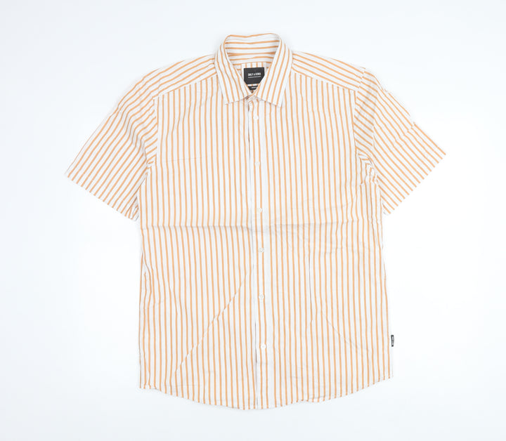 Only & Sons Mens White Orange Stripe Short Sleeve Regular Fit Shirt L