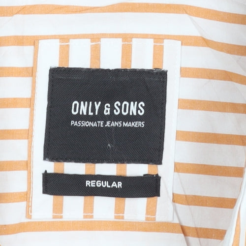 Only & Sons Mens White Orange Stripe Short Sleeve Regular Fit Shirt L