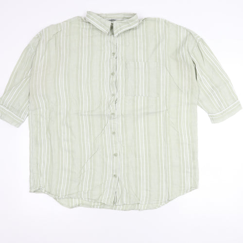 Nutmeg Women Green Striped Cotton Button-Up Shirt Size 18