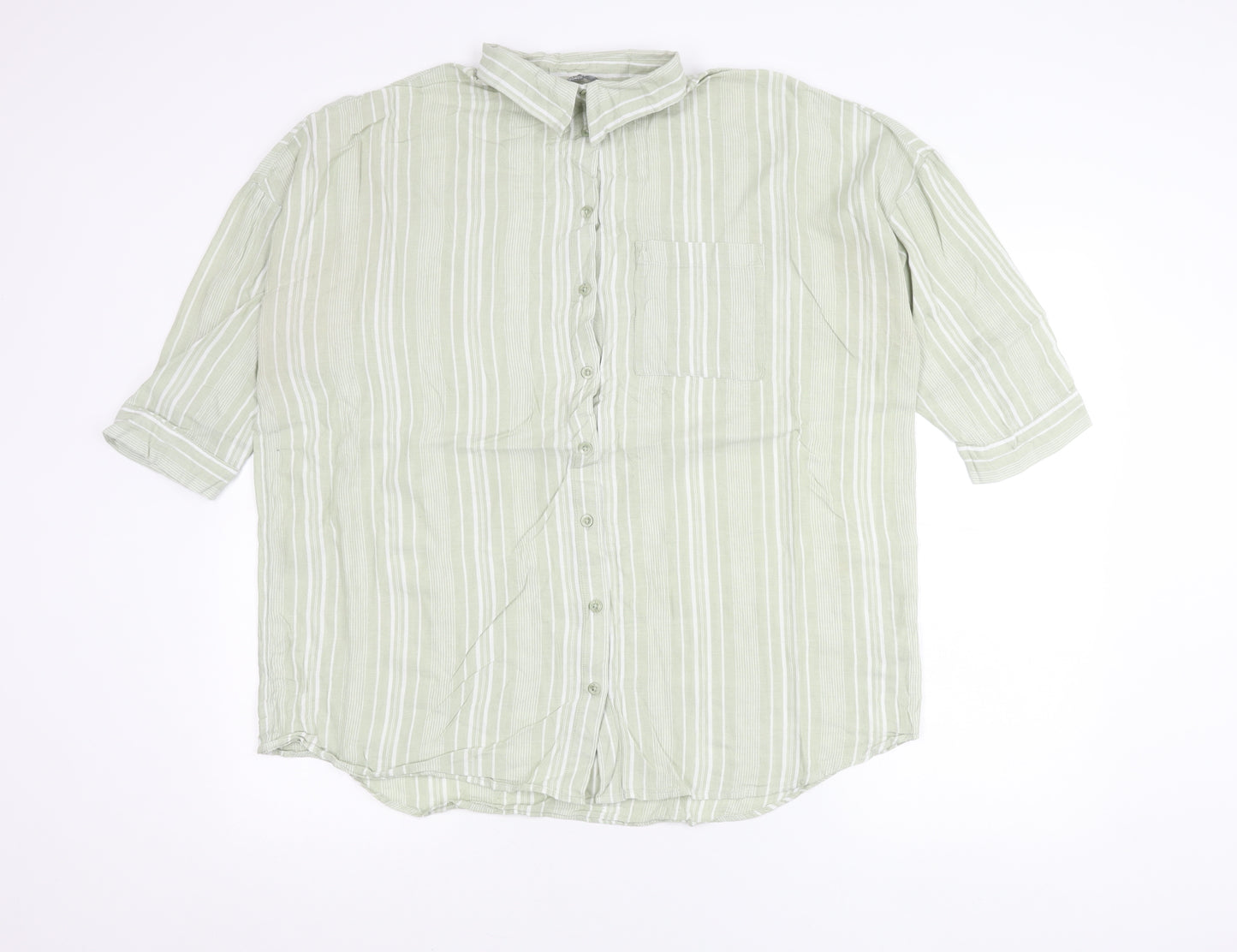 Nutmeg Women Green Striped Cotton Button-Up Shirt Size 18