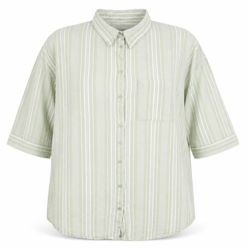 Nutmeg Women Green Striped Cotton Button-Up Shirt Size 18