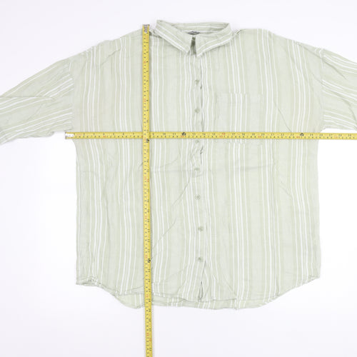 Nutmeg Women Green Striped Cotton Button-Up Shirt Size 18