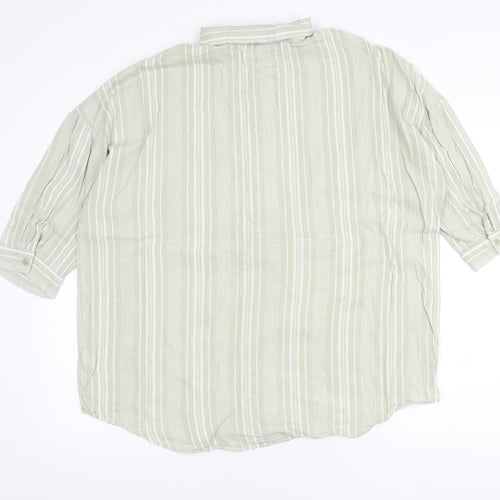 Nutmeg Women Green Striped Cotton Button-Up Shirt Size 18