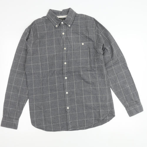 Hammond & Co Men’s Grey Check Button-Down Long Sleeve Cotton Shirt S