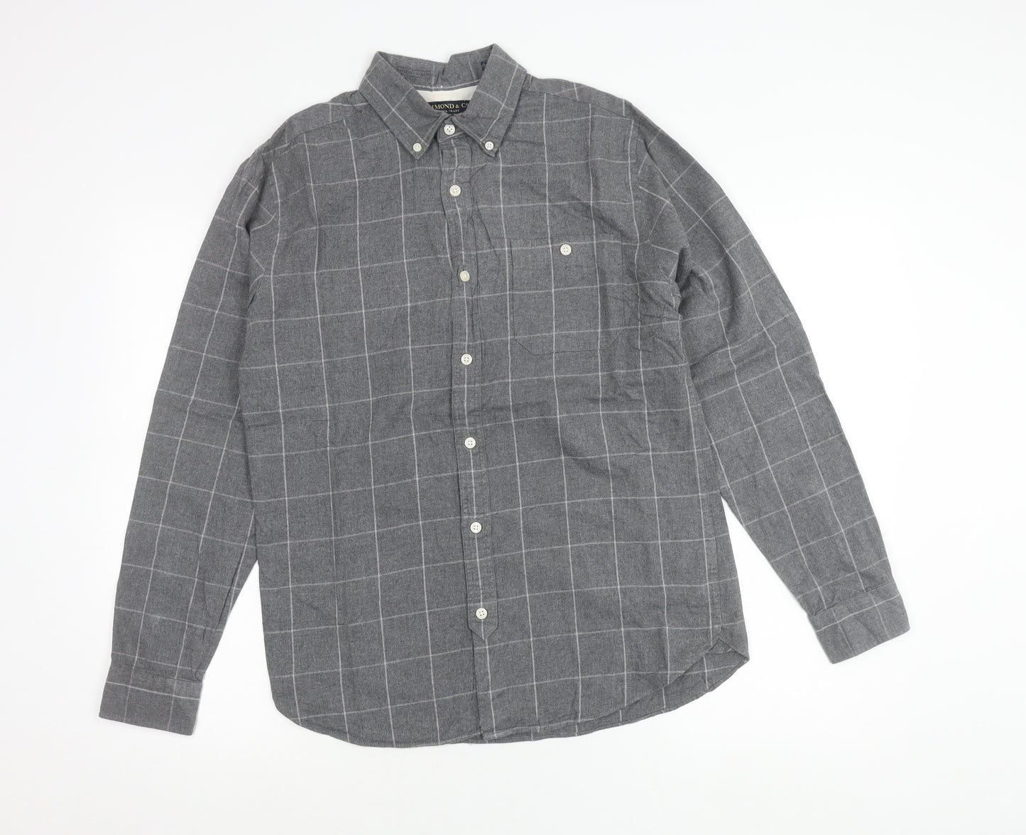 Hammond & Co Men’s Grey Check Button-Down Long Sleeve Cotton Shirt S