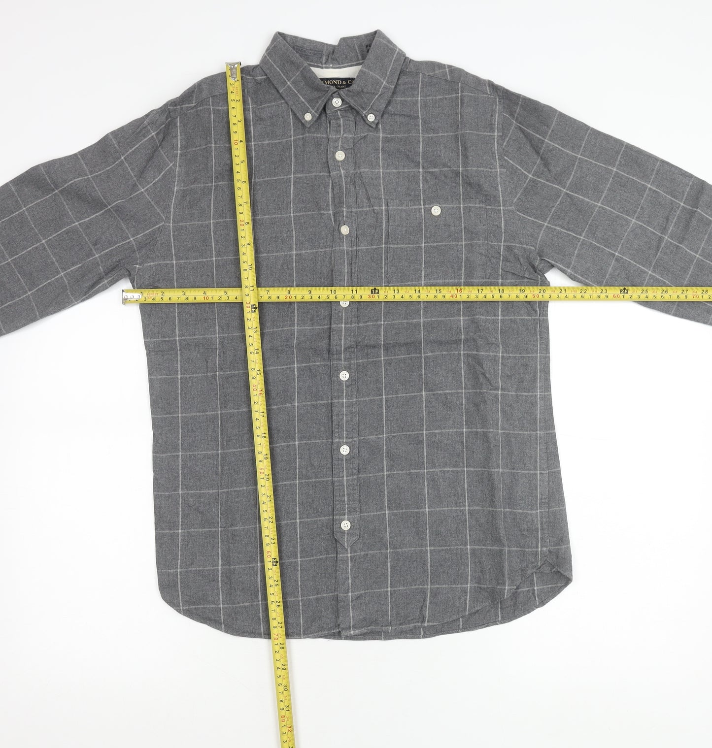 Hammond & Co Men’s Grey Check Button-Down Long Sleeve Cotton Shirt S